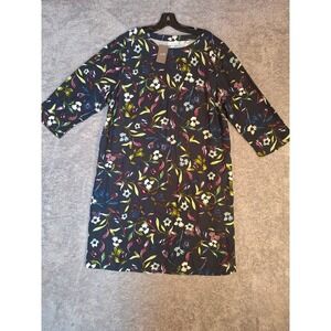 J.Jill Floral Print Midi Dress Women's XL Dark Gray 3/4 Sleeve Floral BOHO NWT
